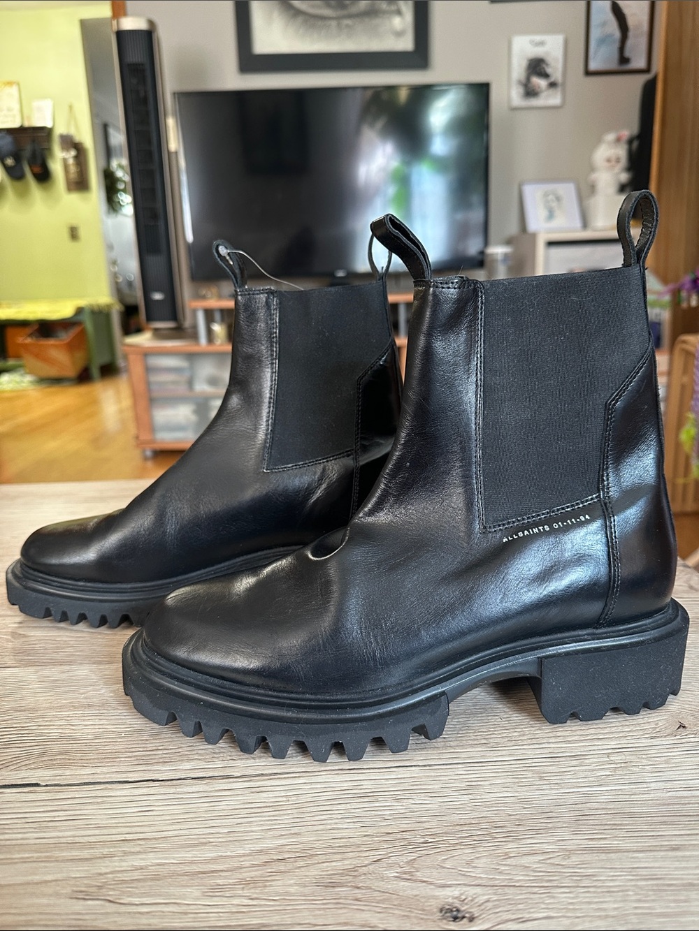 All Saints Hallie Black Leather Lug-Sole Chelsea Boots - size 40 (black) - Picture 3 of 7